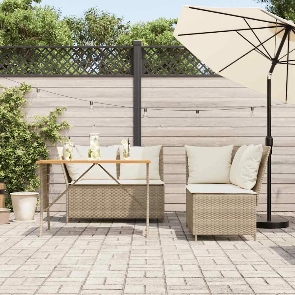 vidaXL 3-delige Loungeset met kussens poly rattan beige, foto 3