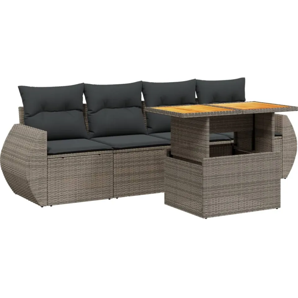vidaXL 5-delige Loungeset met kussens poly rattan grijs, foto 3