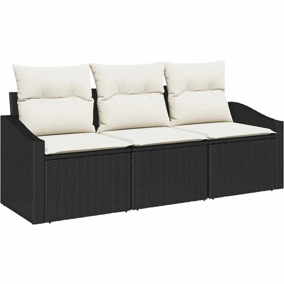 vidaXL Tuinbankenset 3 st Zwart en Wit poly rattan, foto 4