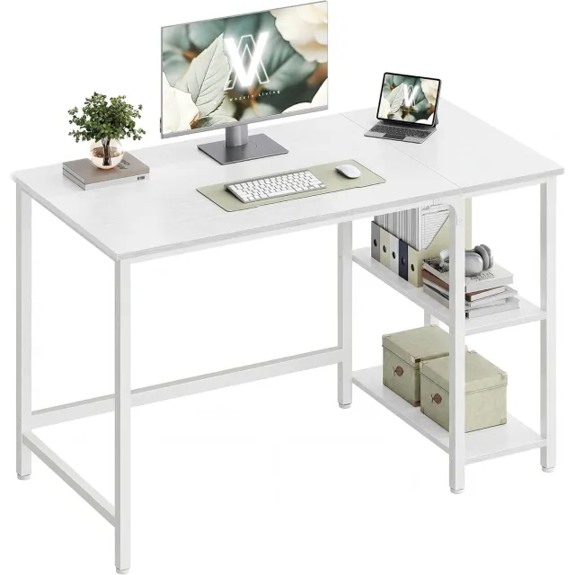 Novihome Computerbureau / Schrijftafel Navihome LWD047W44 – Modern Esdoorn Wit – 120 x 60 x 76 cm – Robuust Stalen Frame – Verstelbare Opbergplanken – Werkplek voor Thuis, Kantoor & Studie