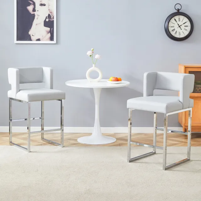 CHICFURN Barkruk - Volwassenen - Met rugleuning - Set van 2 - Lichtgrijs