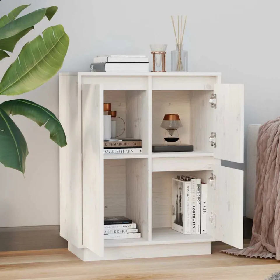 vidaXL Dressoir 60x34x75 cm massief grenenhout wit, foto 3
