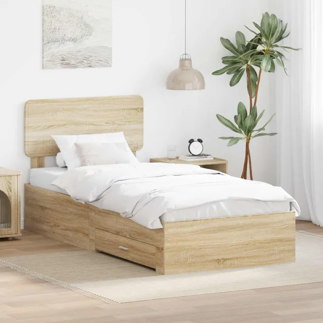 vidaXL Bedframe met lade Sonoma Eiken 75 x 190 cm Bewerkt hout Bruin