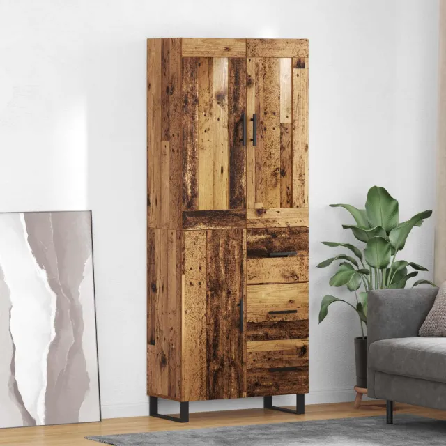 vidaXL Hoge kast 2 st Oudhout 69,5 x 34 x 180 cm Bewerkt hout en glas Bruin