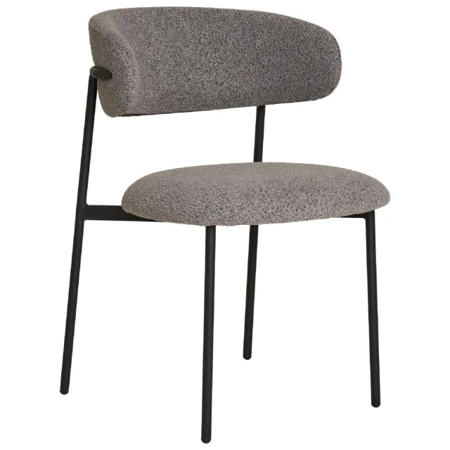 Set van 2 - Nest of Nora Eetkamerstoel Lior bouclé keukenstoel - Zwart onderstel - Licht grijs, foto 2