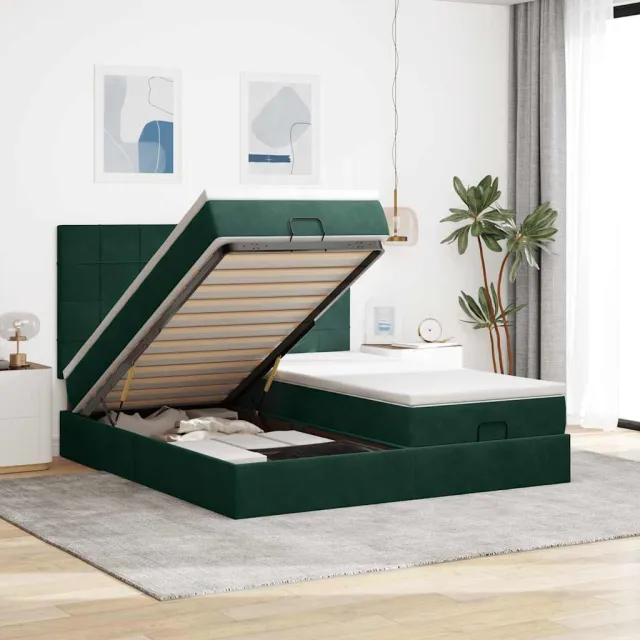 vidaXL Ottoman bed met matrassen 180x200cm fluweel donkergroen groen