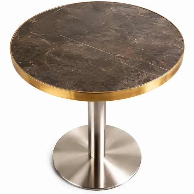 WUVRIE Ronde bijzettafel Ø 60 cm - UV-blad met marmerlook en RVS frame in goudkleur - Grijs