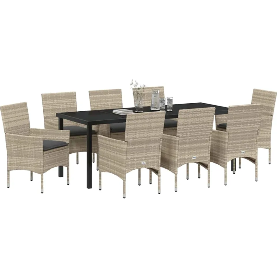 vidaXL Tuin eettafelset 9 st Lichtgrijs poly rattan