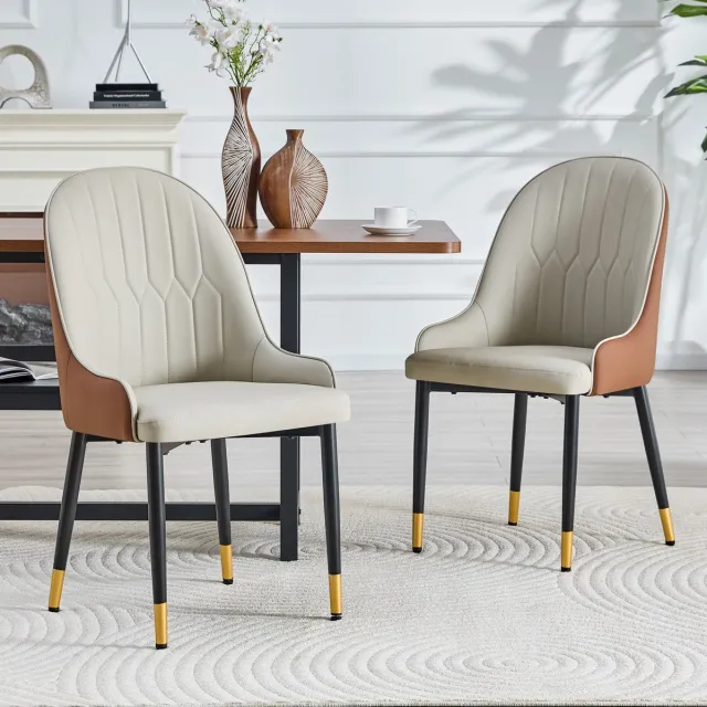 OKWISH Eetkamerstoel - 91 Cm - Set Van 2 Met Armleuningen - Voor Eetkamer Of Horeca - Kunstleer En Metaal - Warmgrijs Bruin Zwart Warm grijs