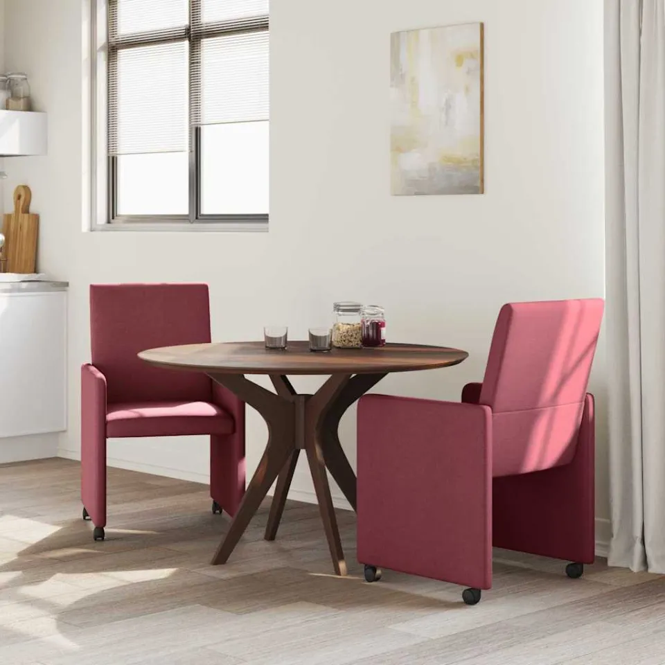 vidaXL Eetkamerstoelen met Wieltjes 2 st Stof Wijnrood 57 x 66 x 94 cm, foto 3