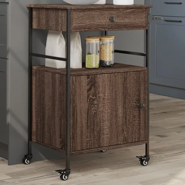 vidaXL Keukentrolley 56x43x89,5 cm bewerkt hout bruin eikenkleurig