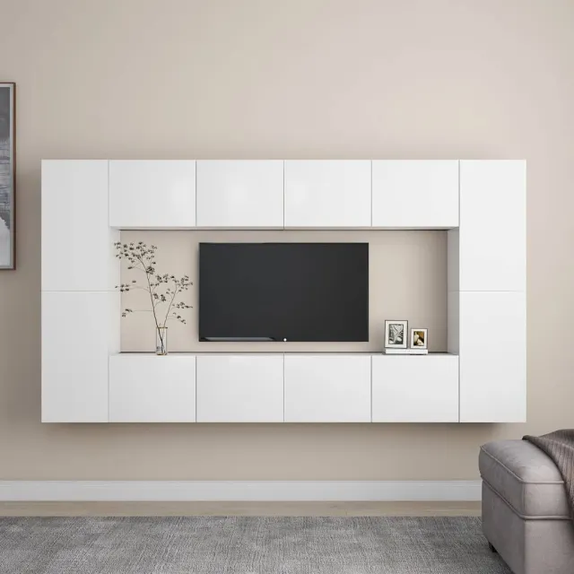 vidaXL 8-delige Tv-meubelset bewerkt hout wit