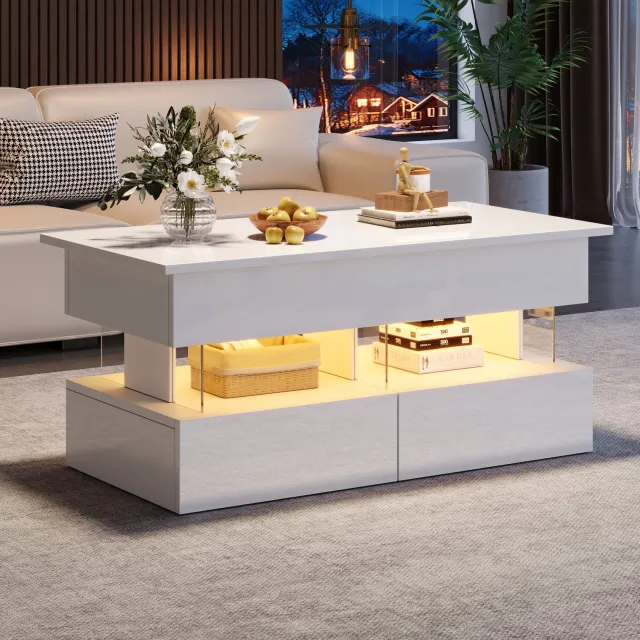 CHICFURN Salontafel - Hoogteverstelbaar - Opbergruimte - 2 lades - Wit