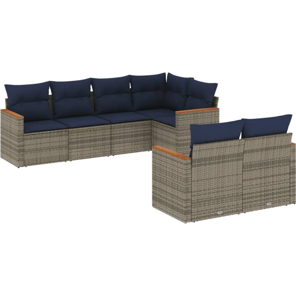 vidaXL 7-delige tuinbankset met kussens, grijs polyrotan, foto 3