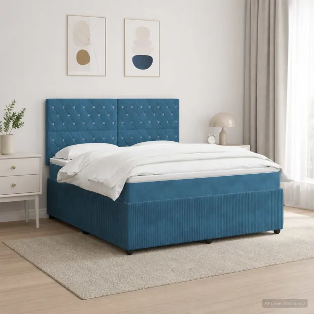 vidaXL LED Boxspring Bed met Matras Blauw 140 x 200 cm Fluweel