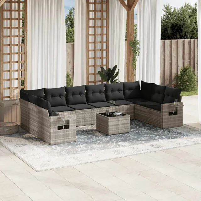 vidaXL 11-delige Loungeset met kussens poly rattan lichtgrijs grijs, foto 2