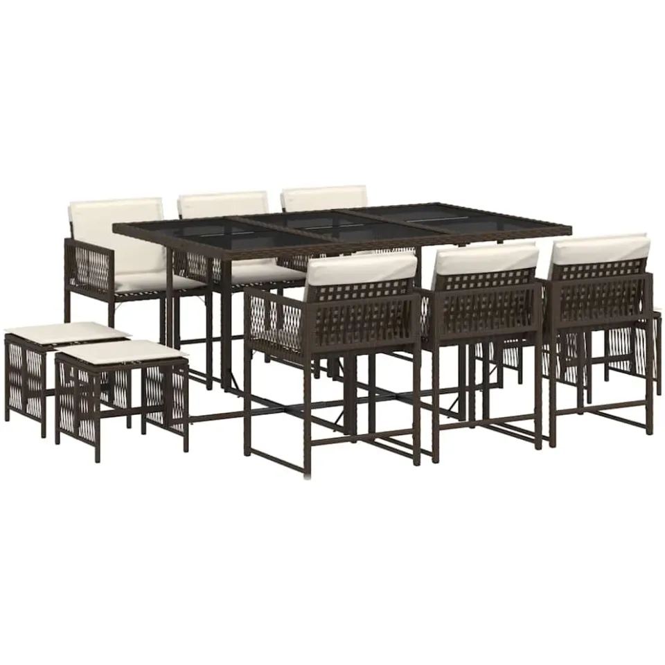 vidaXL 11-delige Tuinset met kussens poly rattan bruin, foto 3