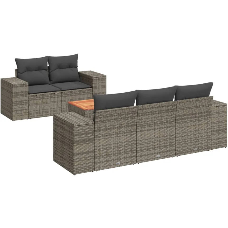 vidaXL 6-delige Loungeset met kussens poly rattan grijs, foto 3