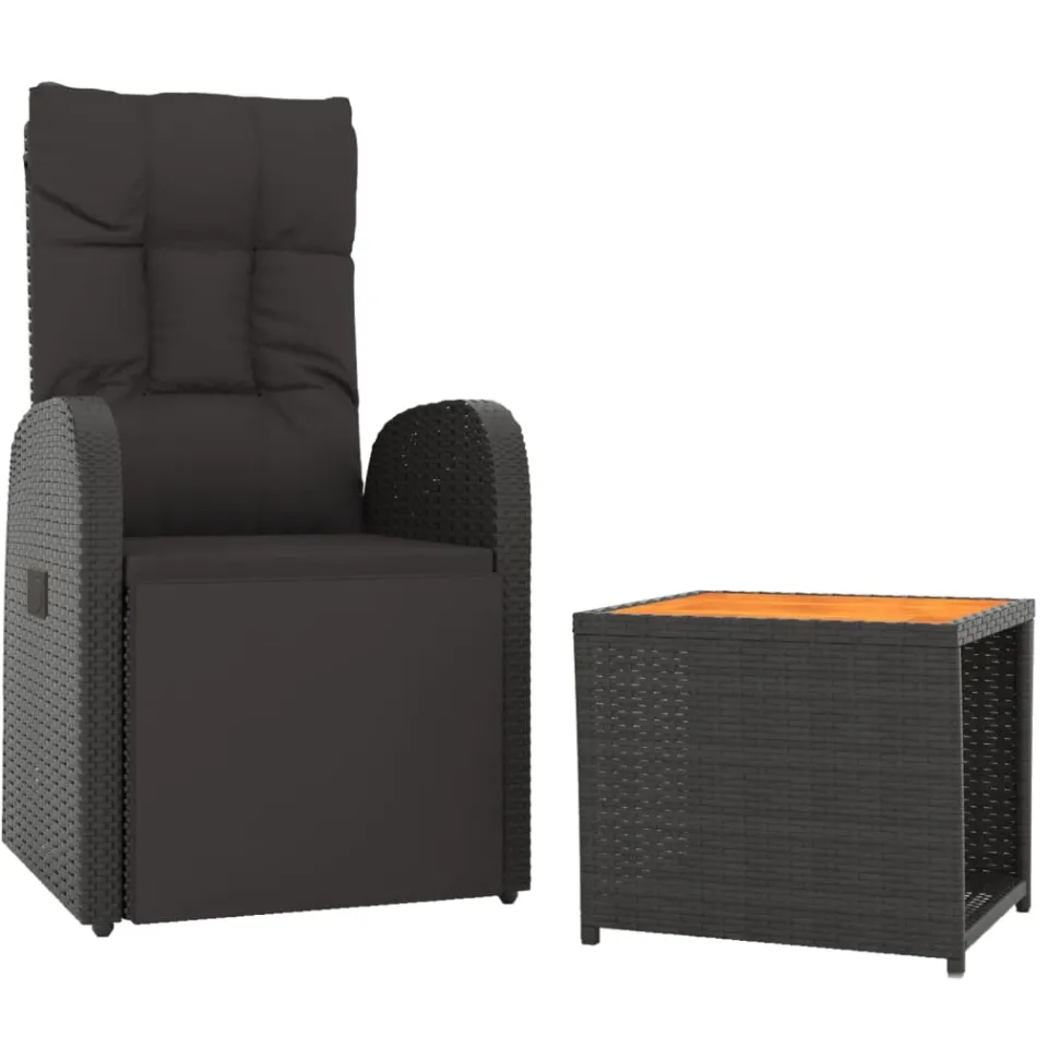 vidaXL 2-delige Loungeset poly rattan en massief acaciahout zwart