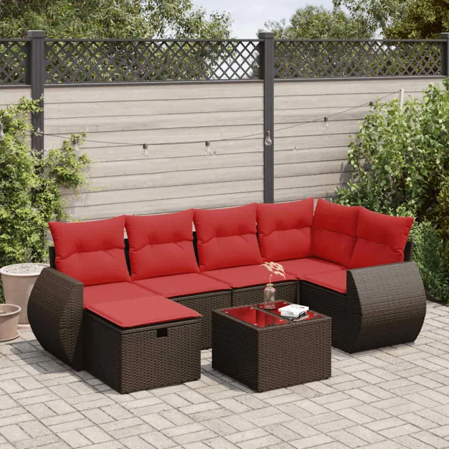 vidaXL 7-delige Loungeset met kussens poly rattan bruin, foto 2