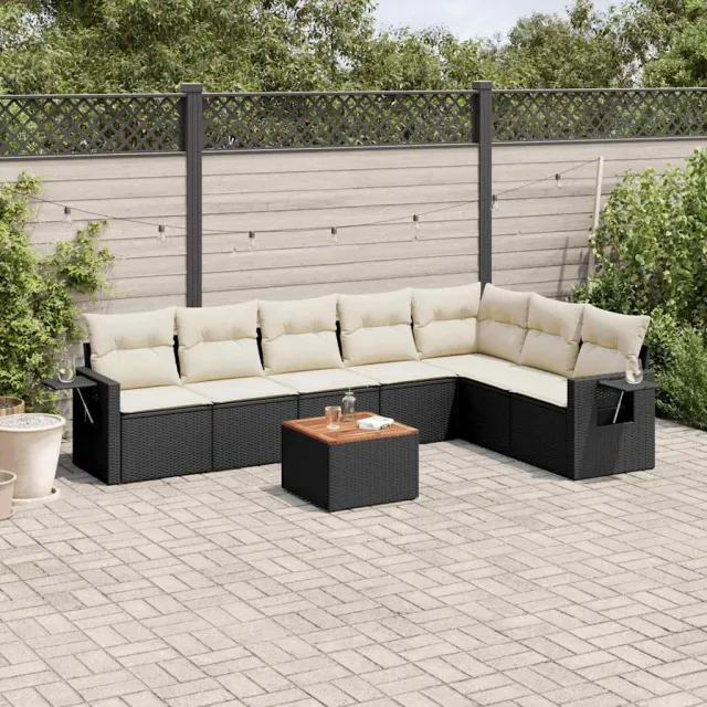 vidaXL 8-delige Loungeset met kussens poly rattan zwart, foto 2