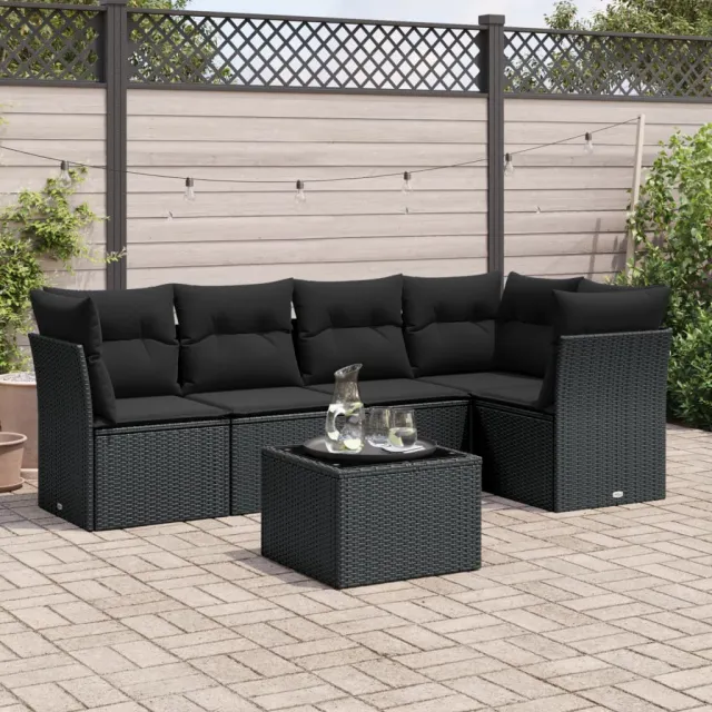vidaXL 6-delige Loungeset met kussens poly rattan zwart, foto 2