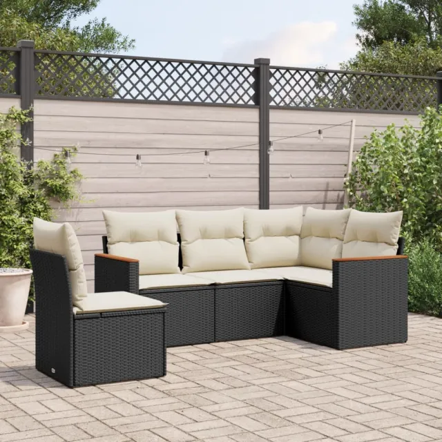 vidaXL 5-delige Loungeset met kussens poly rattan zwart, foto 2