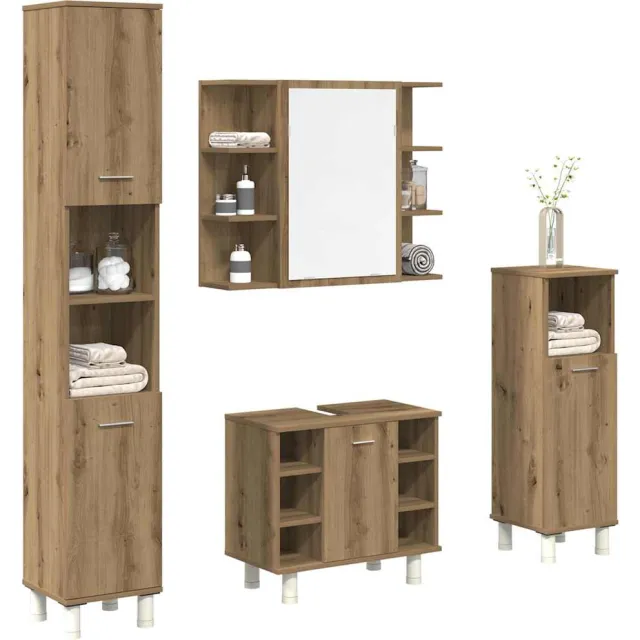vidaXL 4-delige Badkamermeubelset bewerkt hout artisanaal eikenkleur Bruin