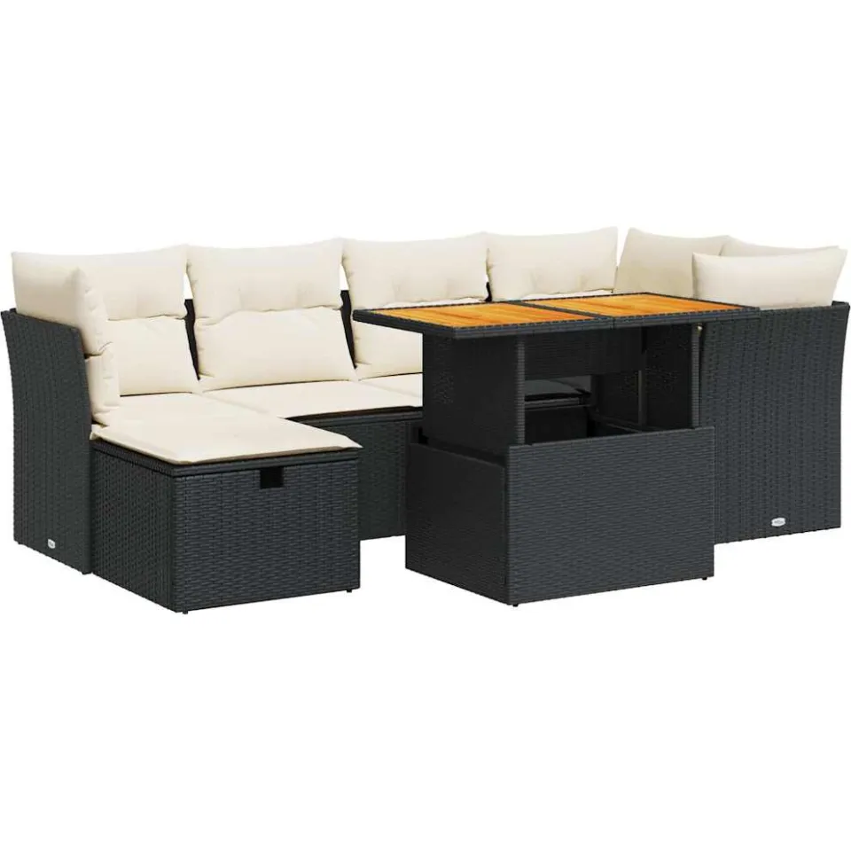 vidaXL 7-delige Loungeset met kussens poly rattan acacia zwart, foto 3
