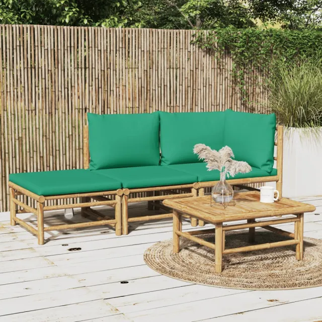 vidaXL 3-delige Loungeset met kussens bamboe groen, foto 2