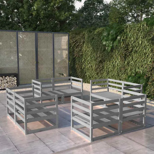 vidaXL 8-delige Loungeset massief grenenhout grijs, foto 2