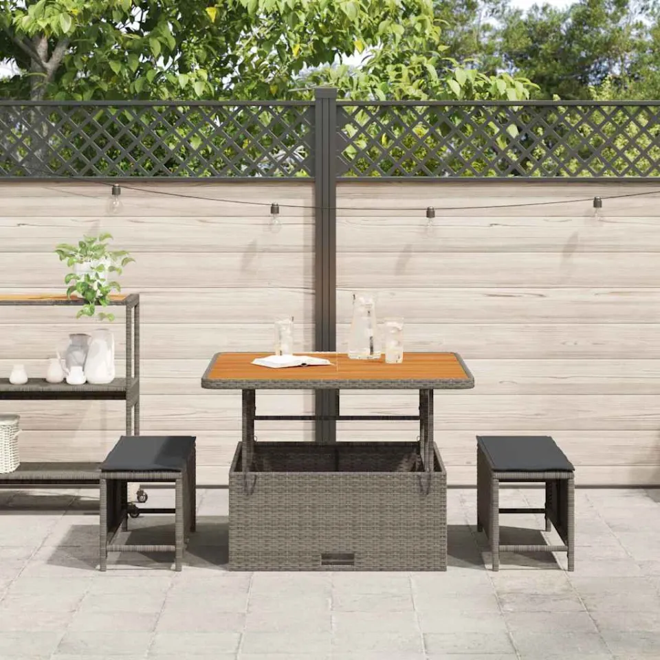vidaXL Tuin eettafelset 3 st Grijs poly rattan, foto 3
