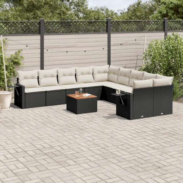 vidaXL 11-delige Loungeset met kussens poly rattan zwart, foto 2