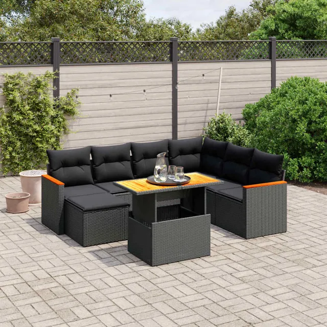 vidaXL 8-delige Loungeset met kussens poly rattan zwart, foto 2