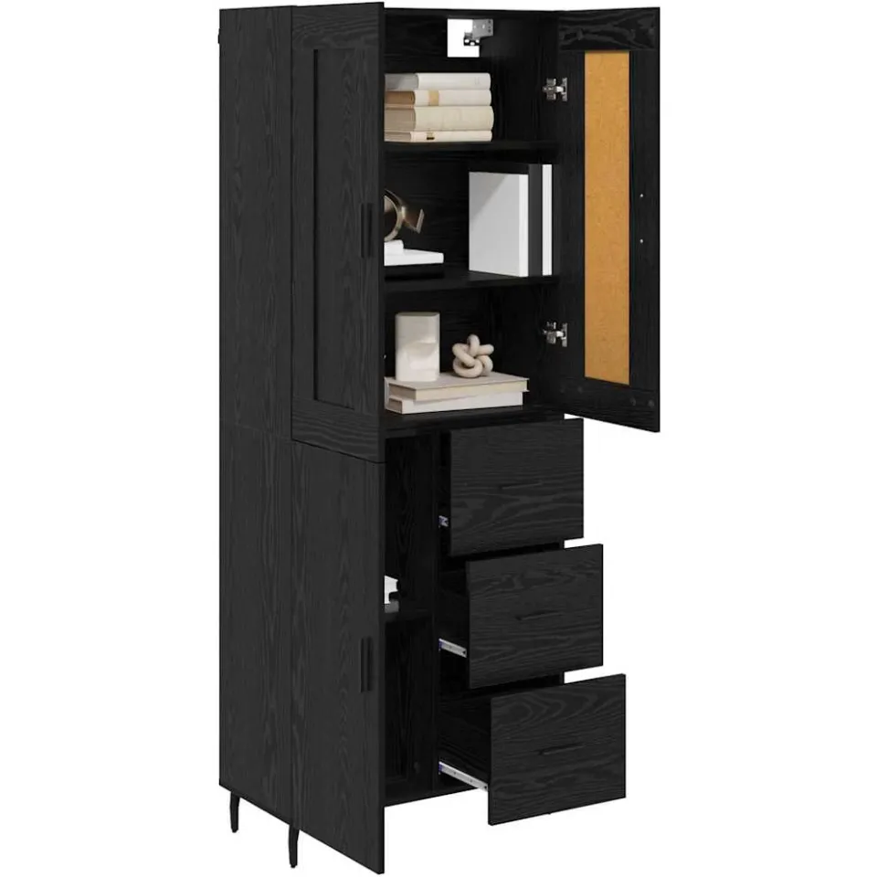 vidaXL Hoge kast 2 st Zwart Eiken 69,5 x 34 x 180 cm Bewerkt hout