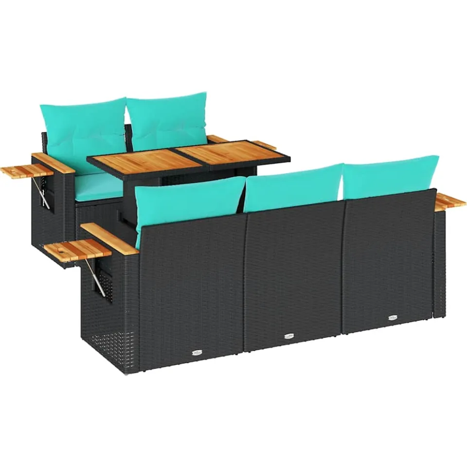 vidaXL 6-delige Loungeset met kussens poly rattan zwart, foto 3