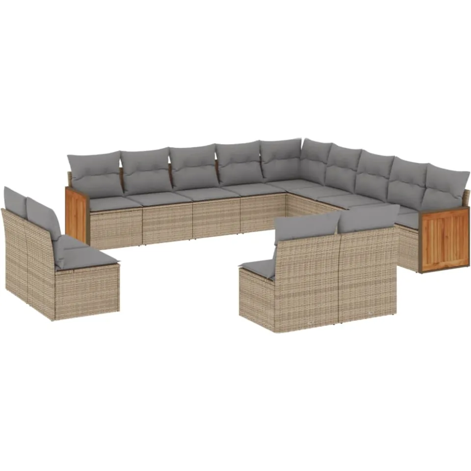 vidaXL 13-delige Loungeset met kussens poly rattan beige, foto 3