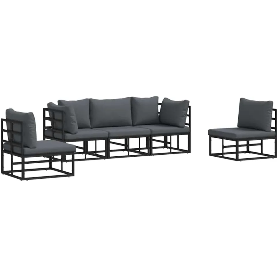 vidaXL Tuinbankenset 5 st Zwart Aluminium