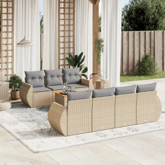 vidaXL 8-delige Loungeset met kussens poly rattan beige, foto 2