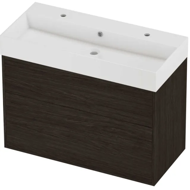 Proline Zara Badmeubelset Porselein Loft 2 Kraangaten Voor Grepen 100x46x78 cm Glans Wit Mokka Oak Eiken