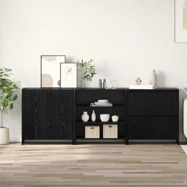 vidaXL Dressoir 3 st Zwart Eiken 70 x 41 x 75 cm Bewerkt hout