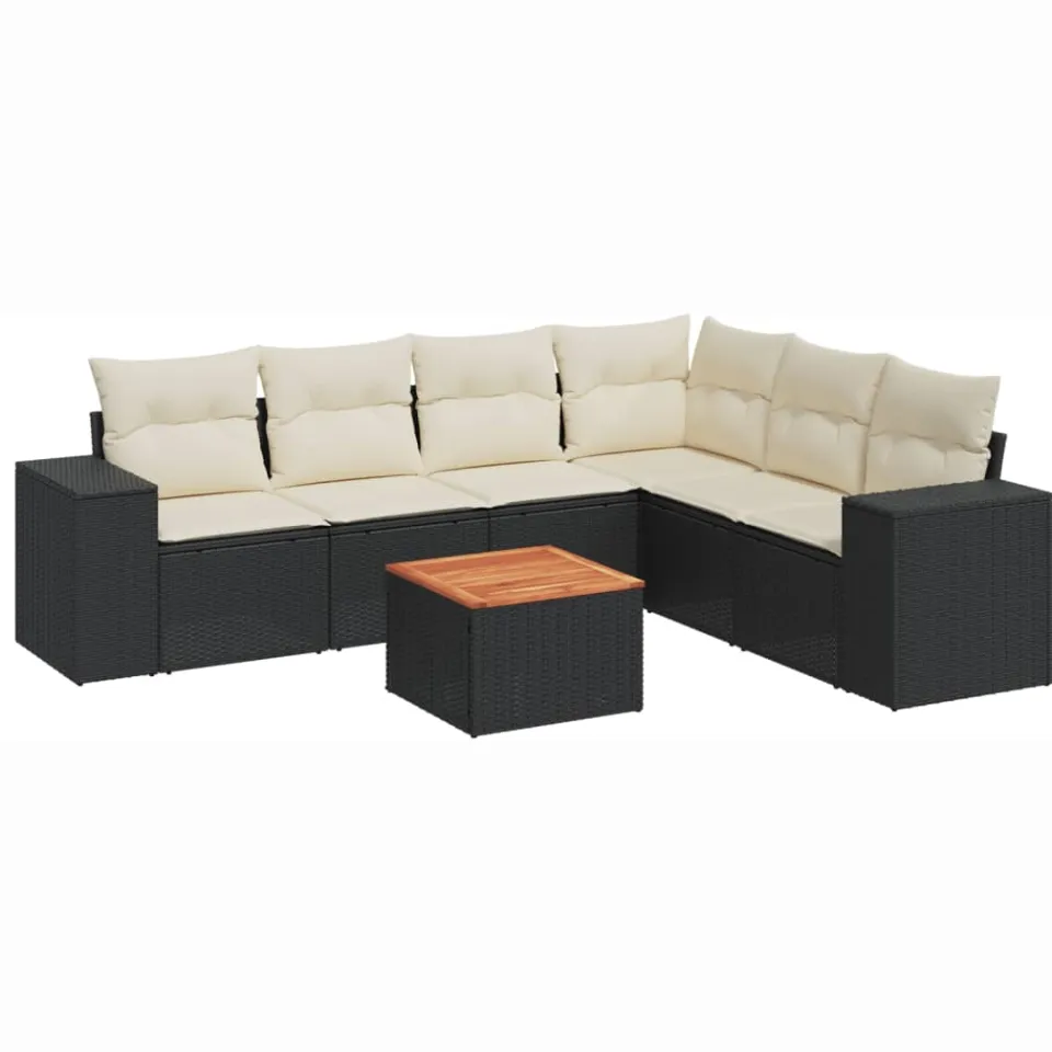 vidaXL 7-delige Loungeset met kussens poly rattan zwart