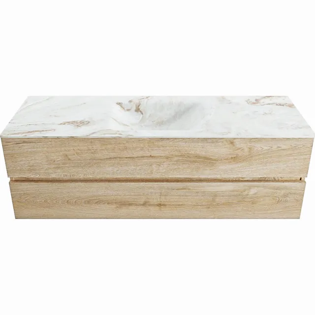 Mondiaz VICA-DLUX 150cm badmeubel onderkast Washed Oak 2 lades. Inbouw wastafel CLOUD midden 1 kraangat, kleur Frappe.