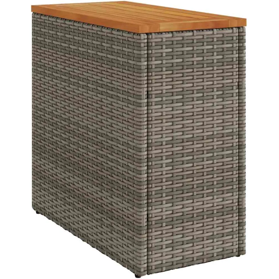 vidaXL Tuinbijzettafel met houten blad 58x27,5x55 cm poly rattan grijs, foto 4