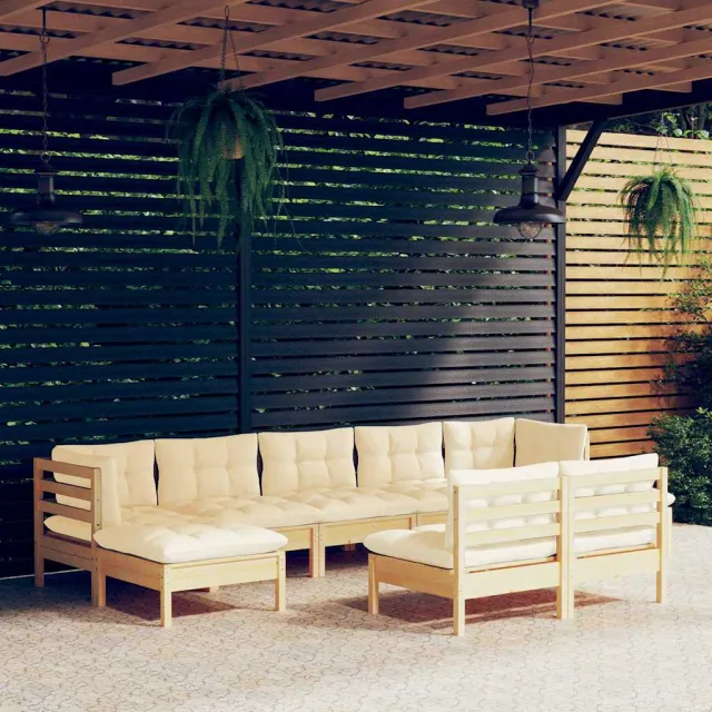 vidaXL 9-delige Loungeset met crèmekleurige kussens grenenhout, foto 2