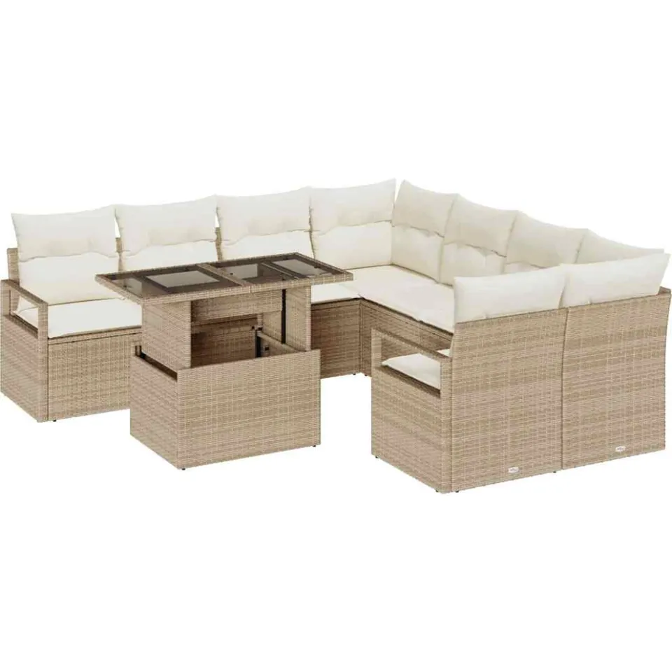 vidaXL Tuin Sofa Set 9 st Beige Poly riet