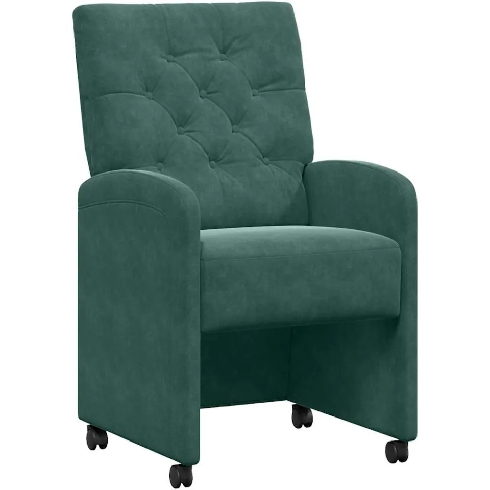 vidaXL Eetkamerstoelen met Wieltjes 2 st Fluweel Donkergroen