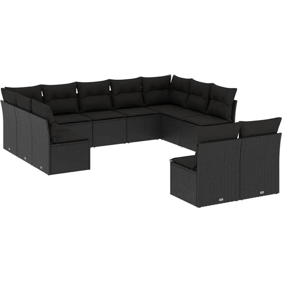 vidaXL 11-delige Loungeset met kussens poly rattan zwart, foto 3