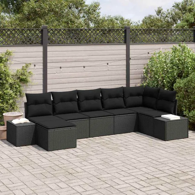 vidaXL Tuin Sofa Set 7 st Zwart poly rattan, foto 2