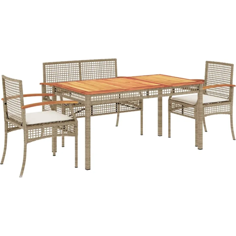 vidaXL 4-delige Tuinset met kussens poly rattan beige, foto 3